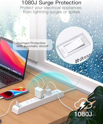 Mifaso 2 Pack Power Strip, 5FT Flat Plug Extension Cord, Surge Protector - Image 4