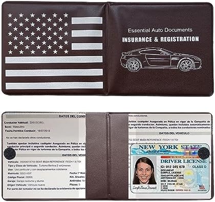 Ziciner Car Registration Insurance Holder, 2Pack Essential Auto Card Document Glove Box Organizer with Touch Fastener, Vehicle Interior Accessories Perfect for Most Car, Truck, SUV (Brown/Back Flag) by Ziciner