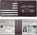 Ziciner Car Registration Insurance Holder, 2Pack Essential Auto Card Document Glove Box Organizer with Touch Fastener, Vehicle Interior Accessories Perfect for Most Car, Truck, SUV (Brown/Back Flag) by Ziciner