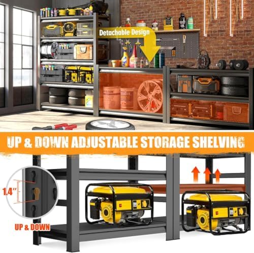 2pack Garage Shelving Heavy Duty Storage Shelves for Garage, 2500 LBS Adjustable 5 Tier Shelving Unit, Metal Garage Shelving for Industrial, Basement, Warehouse (63''Hx46''Wx20''D, Black) - Image 6