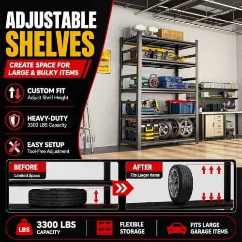 Garage Shelving, 3300 LBS Storage Shelves with Side Guard - Image 6