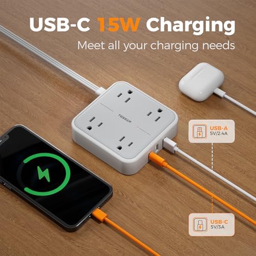 TESSAN Surge Protector Flat Extension Cord 10Ft, Flat Plug Power Strip - Image 4