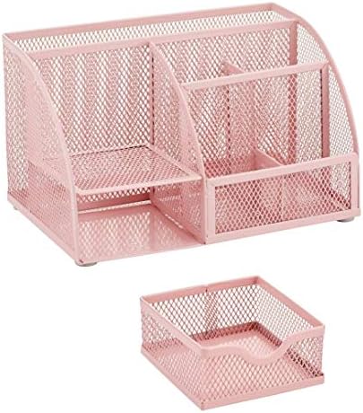 Annova Mesh Desk Organizer Office with 7 Compartments + Drawer/Desk Tidy Candy/Pen Holder/Multifunctional Organizer (Light Pink) - Image 4