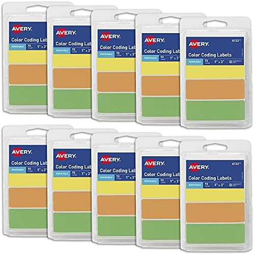Avery Removable Color-Coding Stickers, 72 Per Pack, 10 Packs Assorted Colors, 720 Total (06722) by Avery