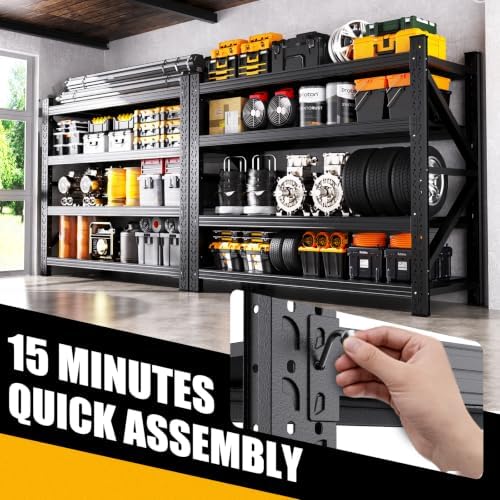 5-Pack Metal Shelving 4 Tier Heavy Duty Storage Shelves, Adjustable Garage Shelving Unit 5000LBS Heavy Duty Shelving 69" W x 24" D x64 H Black - Image 6