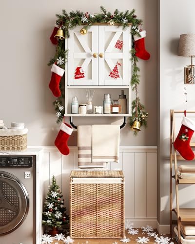 CHOEZON Bathroom Wall Cabinet, Medicine Cabinet with Open Partition and Towel Bar, Rustic Storage Cabinet with Open and Hidden Storage Space, for Bathroom, Living Room, Kitchen, White and Walnut - Image 4