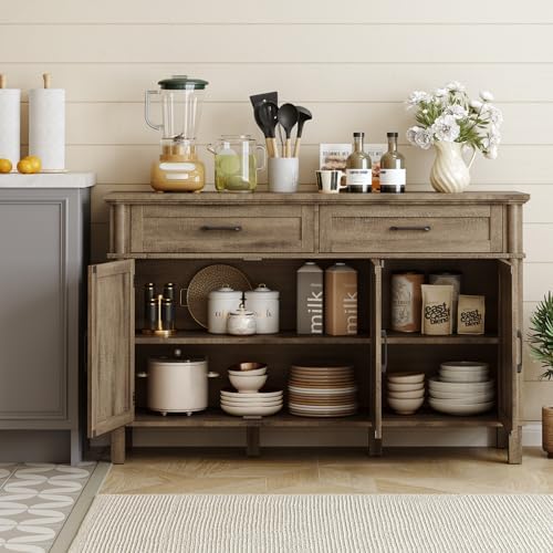 ONBRILL 55 Inch Buffet Cabinet with Storage, Washed Grey - Image 4