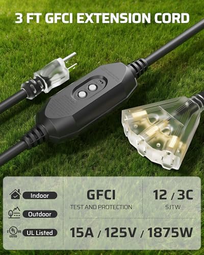 DEWENWILS 3 FT Automatic Reset GFCI Extension Cord Outdoor, UL Listed - Image 2