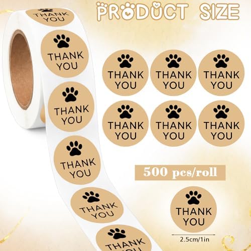 500 Pcs Thank You Dog Stickers Dog Paw Print Thank You Stickers for Shipping Mailers, Bags, Boxes, Tags, Greeting Cards, Present for Sealing and Decoration(Brown) - Image 2
