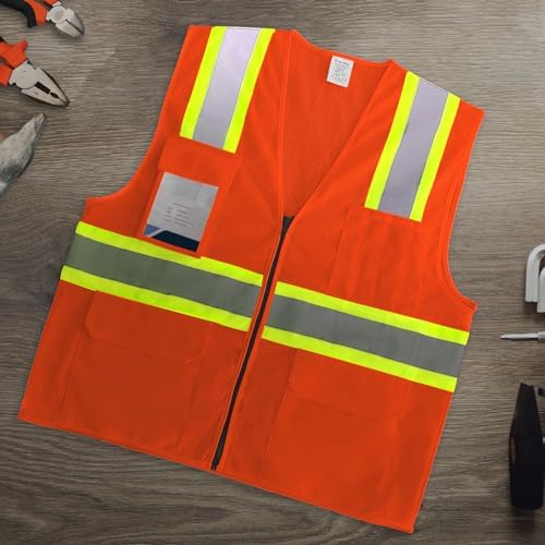 High Vis Vest for Men, Construction Safety Vest, Orange, 4XL - Image 5