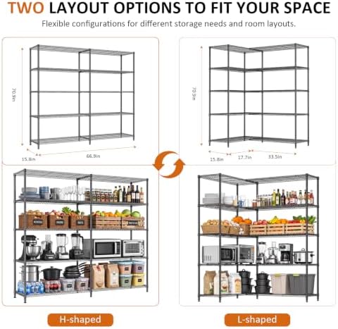 IZEUK Heavy Duty Metal Black Storage Rack Garage Shelving with 32 Wide - Image 3