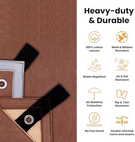 WHITEDUCK Canvas Tarp 18 oz. Heavy Duty Water Repellent UV Resistant, Rustproof Grommets, Industrial & Commercial Use Cloth Tarp (Cut Size: 8'x10', Finished Size: 7'6"x9'6", Olive Drab) - Image 5