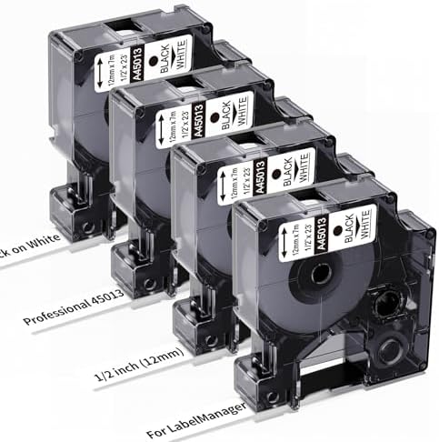 4X a45013 Label Maker Tape Replace for DYMO D1 Label Tape 1/2 in 23Ft White by Freshworld