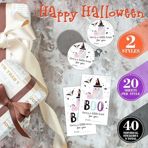 40 Pcs Halloween Theme Stickers -Lovely Laser Ghost -20 Round & 20 Tag Shaped Self-Adhesive Labels for Party Gifts, Packaging Bags, Envelope Sealing - Party Supplies for Halloween Decoration -A05 - Image 3