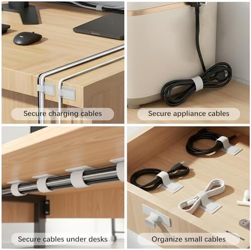 100 Pcs Cable Management Under Desk, Hook and Loop Cable Straps, White - Image 5