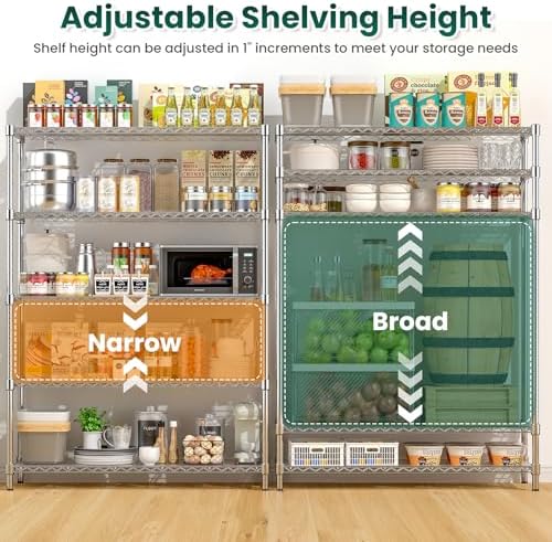 48" W Garage Shelving 1875 LBS Heavy Duty Wire Shelving Unit, Metal 5-Tier Adjustable Steel Storage Rack with Liners, 48" W x 18" D x 72" H for Pantry Kitchen Commercial, Chrome - Image 6