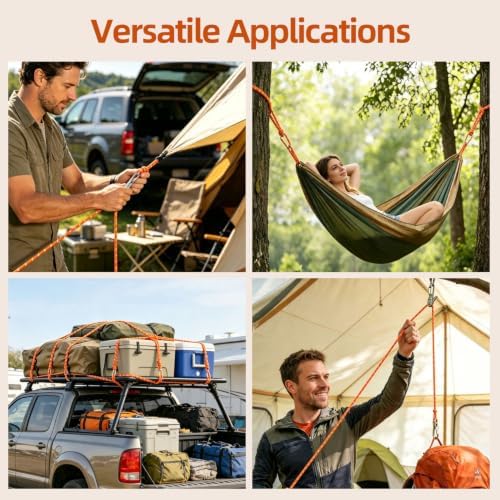 6 Pack Rope Tensioner Set with Alloy Buckles and Storage Bag, Tie Down Ropes for Tent, Tarp, Hammock, Clothesline, Package & Outdoor Use - Image 2