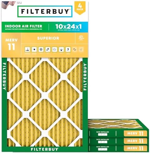 Filterbuy 10x24x1 Air Filter MERV 11 Pet & Allergy Defense (4-Pack) by Filterbuy