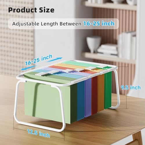 Marbrasse Hanging File Folder Frame, Adjustable Letter Size File Holder 16-25 Inches, Metal File Cabinet Rails for Office, Home, School, White - Image 4