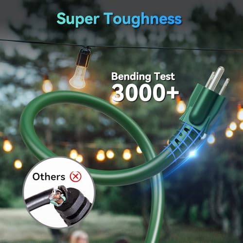 K KASONIC 100 FT 3 Outlet Outdoor Extension Cord, 16/3 Grounded Cord, Green - Image 4