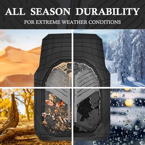 CAR PASS Heavy Duty Rubber Car Mats, Deep-Dish Car Floor Mats All Weather, Universal Two-Tone Trim-to-Fit for SUVs Trucks Sedans, Waterproof Anti-Slip, 3 Pieces V12 Black and Charcoal - Image 3