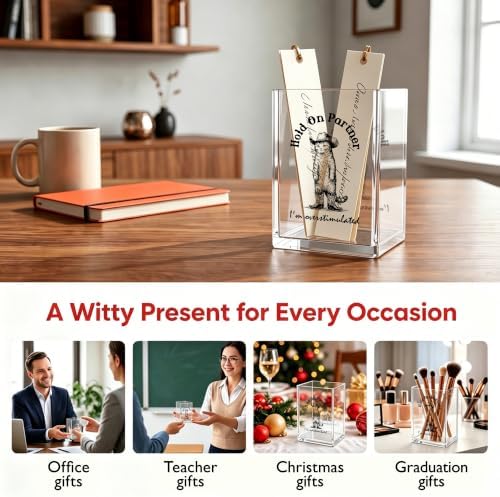 Funny Cowboy Cat Office Acrylic Cosmetic Pen Pencil Holder Cup, Hold On Partner Im Overstimulated Pencil Organizer, Humor Unique Desk Accessories, Sarcastic Gifts for Women Men（A50） - Image 5