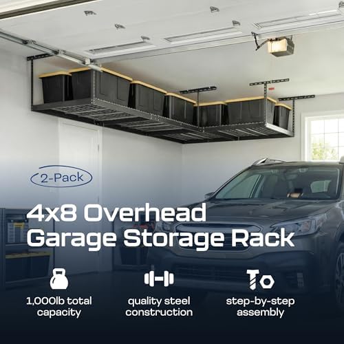 MonsterRax 2-Pack 4x8 Overhead Garage Storage Rack, Gray, 24"-45" Height - Image 2