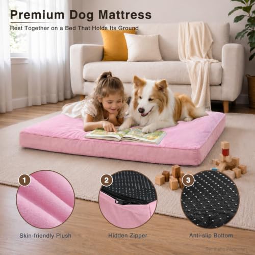 NUPIDA Waterproof Large Dog Bed for Crate with Washable Cover, 35x22, Pink - Image 3