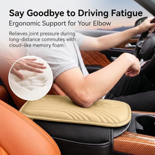 Multifunctional Car Center Console Cover Pad, 12.60"L x 3.15"W Leather Car Armrest Box Pad, Auto Armrest Cushion with 2 Storage Bags, Universal for Most Cars (Beige) - Image 3