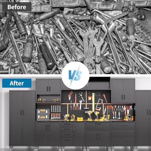 Garage Storage Cabinets System 8 PCS Workshop Set with Drawers Locking Heavy Duty Rolling Cart with Adjustable Shelves Garage Tool Workbench Cabinets (8 PCS, Black) - Image 6