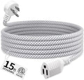 16 Gauge Braided Extension Cord 15 FT, Flat Plug Power Cord Indoor by Seeklyze