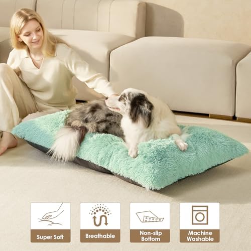 EHEYCIGA Fluffy Dog Crate Bed, Plush Extra Large Dog Pillow, Apple Green - Image 7