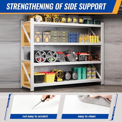 BYNSOE 78.8" W Storage Shelves 7000lbs Garage Metal Shelving Heavy Duty Garage Shelves Adjustable Storage Shelves for Industrial, Factory, (White, 78.8" W X 24" D X 78.8" H) - Image 7