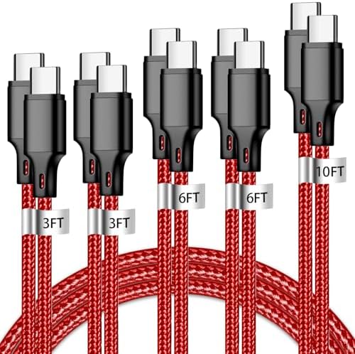 cugunu USB C to USB C Cable, 5 Pack 60W Type C Fast Charger Cord (Red) by CUGUNU