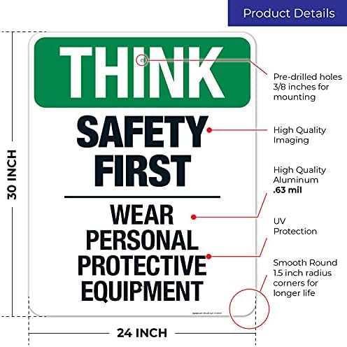 Think Safety First Wear Personal Protective Equipment Sign, - Image 3
