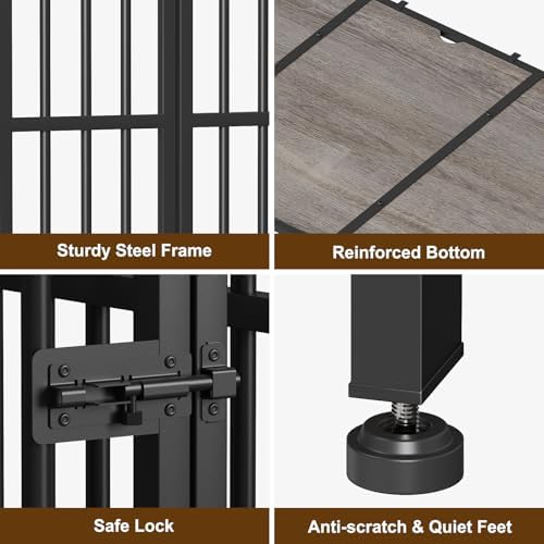 Easycom 43" Dog Crate Furniture Foldable, No Assembly Decorative Dog Kennel Indoor, XL Dog Crates for Large Dogs (60-80 lbs), Wooden Dog Cage with Adjustable Bowls and Name Tag, Oak Grey - Image 6