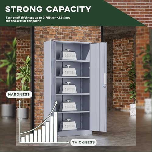 Greenvelly Metal Garage Storage Cabinet, 72” Tall Locking Steel Cabinet with 2 Doors and 4 Adjustable Shelves, Utility Metal Filing Cabinet with Lock for Home, Office, Garage, School (Dark Grey) - Image 5