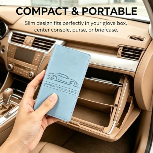 Car Registration and Insurance Holder, Vehicle Document Organizer with Secure Magnetic Closure, Automotive Glove Box Organizer for License, Cards & Essential Paperwork (Light Blue, 1PCS) - Image 6