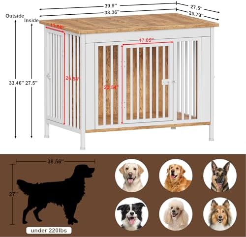 EasyCom 39.96" Dog Crate Furniture for 1 or 2 Dogs, 35-60 Pounds, White - Image 4