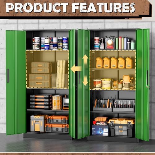 INTERGREAT Metal Lockable Storage Cabinet, 72” Storage Cabinet with 2 Doors and 4 Adjustable Shelves for Office, Home, Garage, Pantry (Black Green) - Image 5