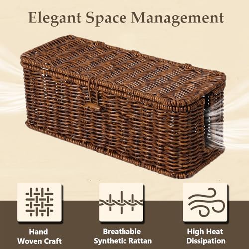 Cable Management Box, Cord Organizer with Lid & Cable Ties - Brown, M - Image 3