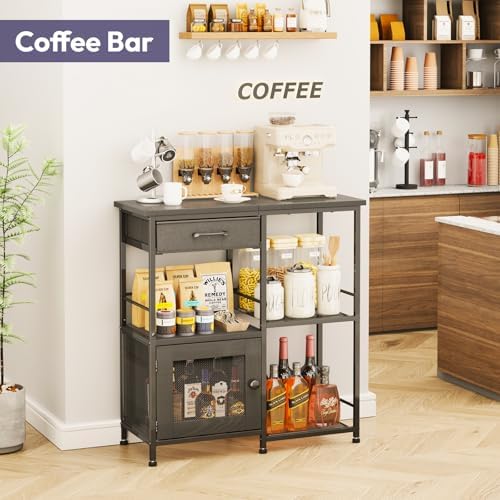 SWTYMIKI Coffee Bar Cabinet for Home - Farmhouse Coffee Stand Station Multi-Purpose Storage Cabinet with Adjustable Feet, Drawers - Kitchen Bar Table for Living Room, Corner, Small Space, Black - Image 6