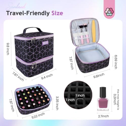 SAVILAND PU Leather Nail Polish Organizer Bag for Nail Tech, Black - Image 6
