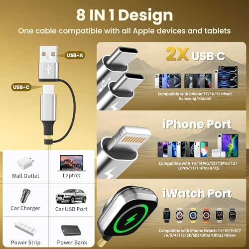 Travel Essentials Multi Charging Cable for iWatch Charger/iPhone 17, 5FT - Image 2