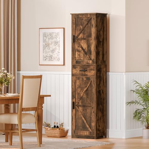 TEENFON Tall Bathroom Cabinet, Storage Cabinet with 6 Shelves & Drawer - Image 6