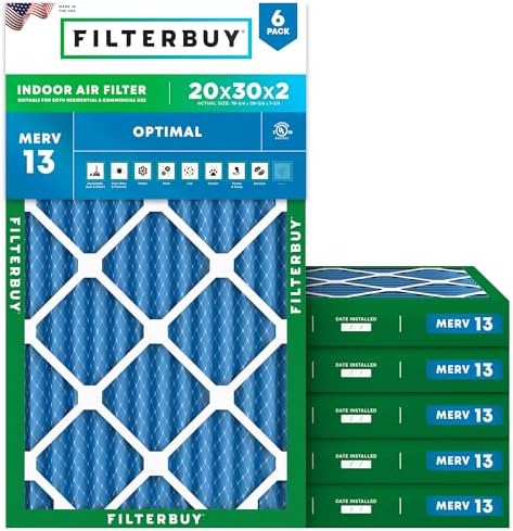 Filterbuy 20x30x2 Air Filter MERV 13 Smoke & Allergy Defense (6-Pack) by Filterbuy