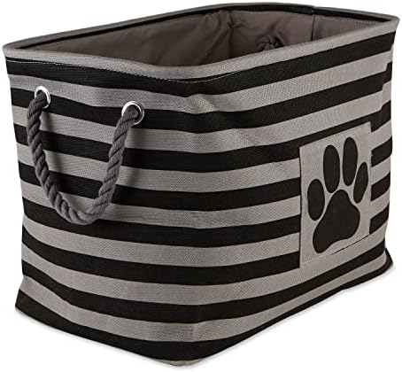 Bone Dry Pet Storage Collection Striped Paw Patch Bin, Black, Large Rectangle by BoneDry
