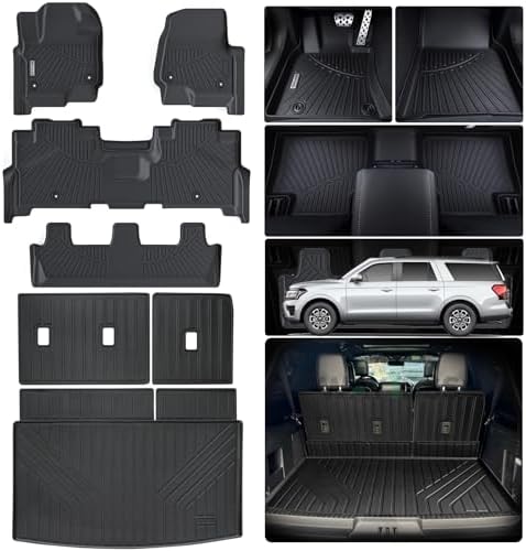 Floor Mats for Ford Expedition MAX 2018-2023 2024 (Only Fit Max 8 Seats / 2nd Row Bench Seat) with Cargo Liners,TPE All Weather Protection Floor Liners with Trunk Mat Covering The Backrest by WAYIDSS