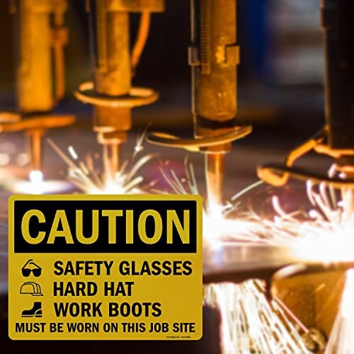 SmartSign 18 x 24 inch “Caution - Safety Glasses, Hard Hat, Work Boots Must Be Worn” OSHA Metal Sign, 80 mil Laminated Rustproof Aluminum, Black and Yellow - Image 3