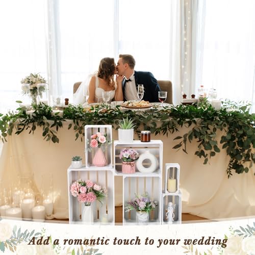 CroBlissful 6 Pcs Decorative Wood Crate Storage Display, Vintage White - Image 4